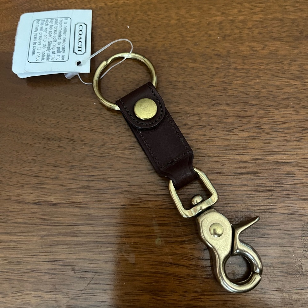 NWT Coach Dark Brown Leather trigger snap key fob